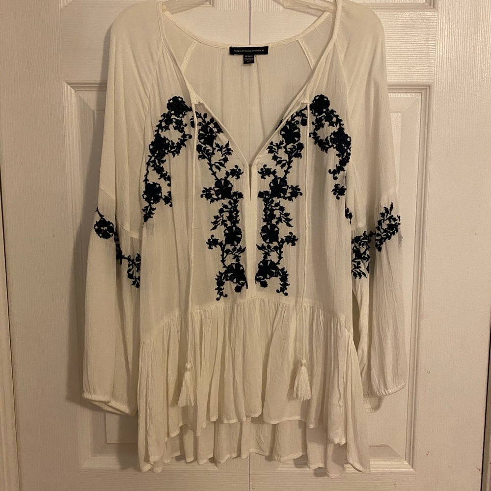 White detailed flowy top